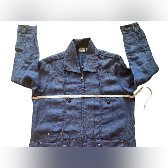 Chico’s 100% Linen blue Zip Up Jacket. Size Large. - Picture 5 of 12